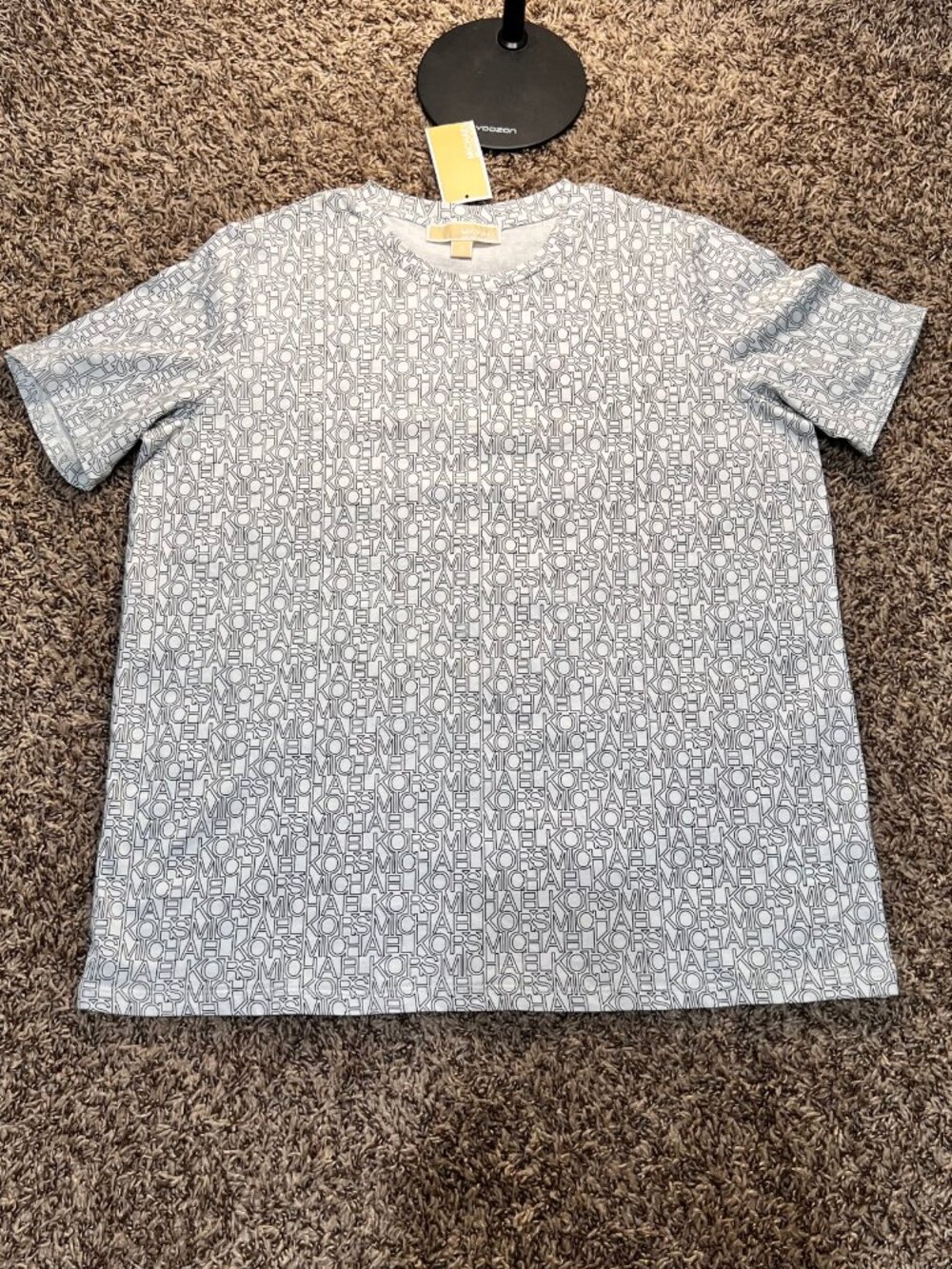 Michael Kors White Black All-Over Logo Print Short Sleeve T-Shirt NWT Size M
